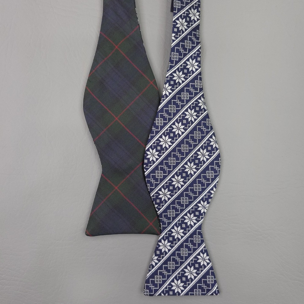 Brooks Brothers Bow Tie Mens One Size Blue Fair Isle Tartan Silk‎ USA Christmas